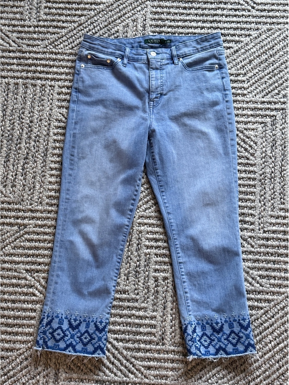 Lauren Ralph Lauren Women's Embroidered Hem Cropped Jeans Size 10